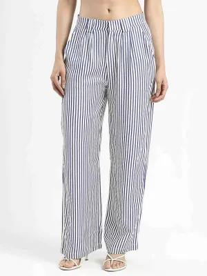 Timeless Wear Chill Wear Madame Striped Wide Leg Viscose Blend Navy Blue Trousers