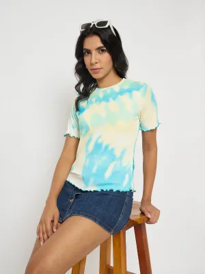 Low carbon footprint Madame Tie-Dye Lettuce Hem Aqua Blue T-Shirt