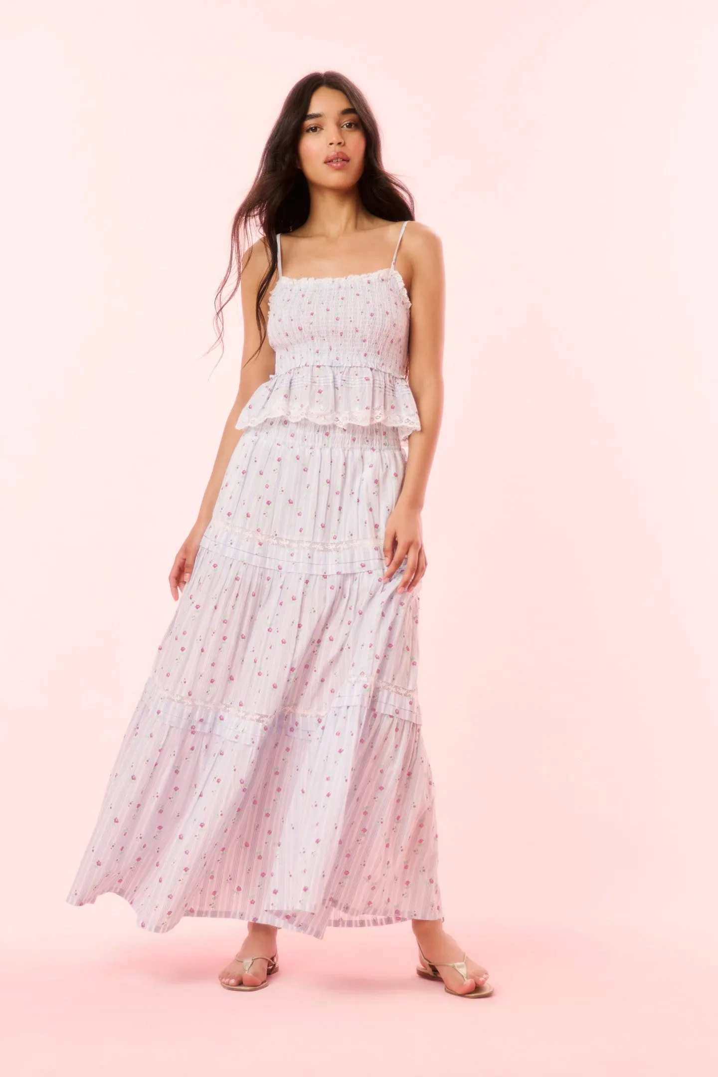 Phia Cotton Floral Tiered Maxi Skirt Smooth Layer Bold Look