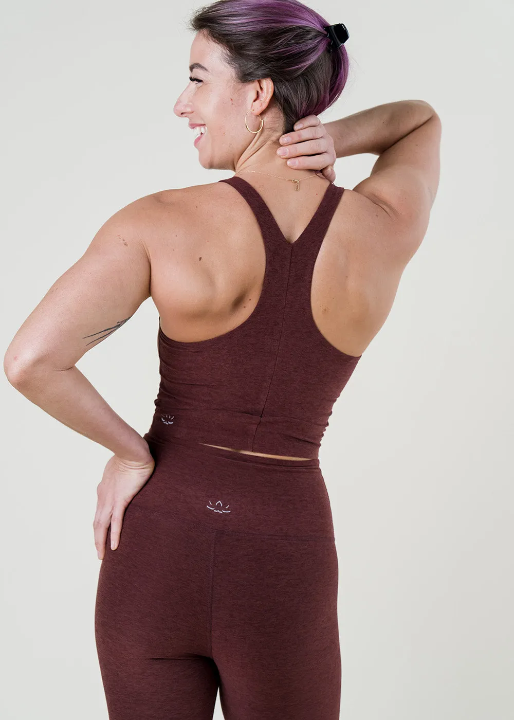 Focus Cropped Tank - Chocolate Mocha Heather Cozy Sweatshirt Aerated Seam Placement