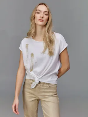 clean design Foil Print Front Knot Top - Metallic