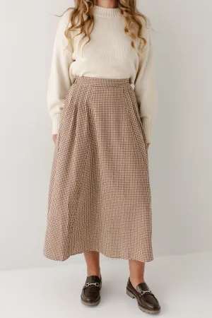 Edgy Look Pastel tone Daily Layer 'Hosea' Rust Gingham A-Line Midi Skirt