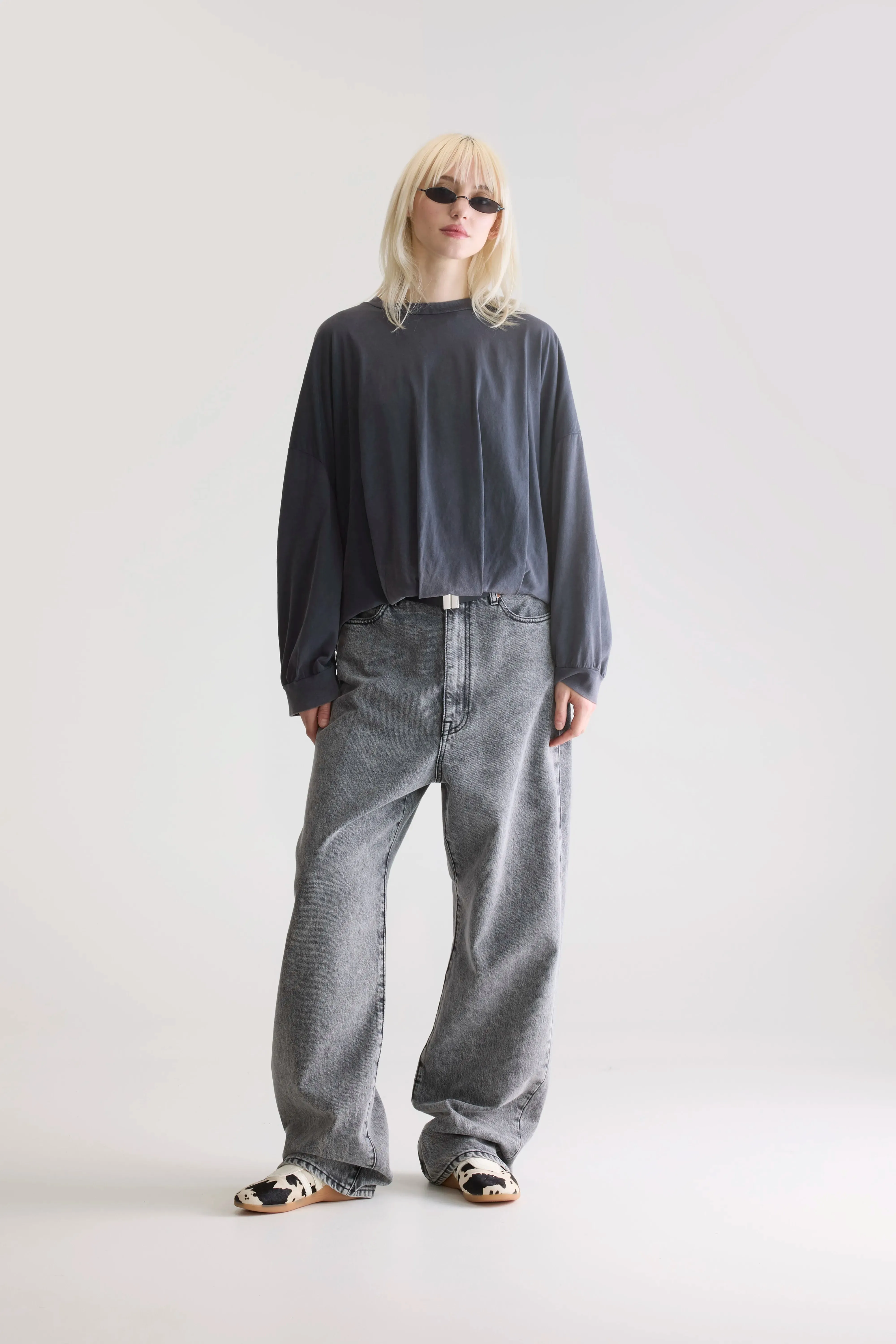 Flam long-sleeve t-shirt (252 / W / BLACK BEAUTY) Soft Cotton Feel