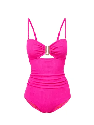 4 Way Stretch Material Low Maintenance Lisa One Piece Shocking Pink Textured Stripe