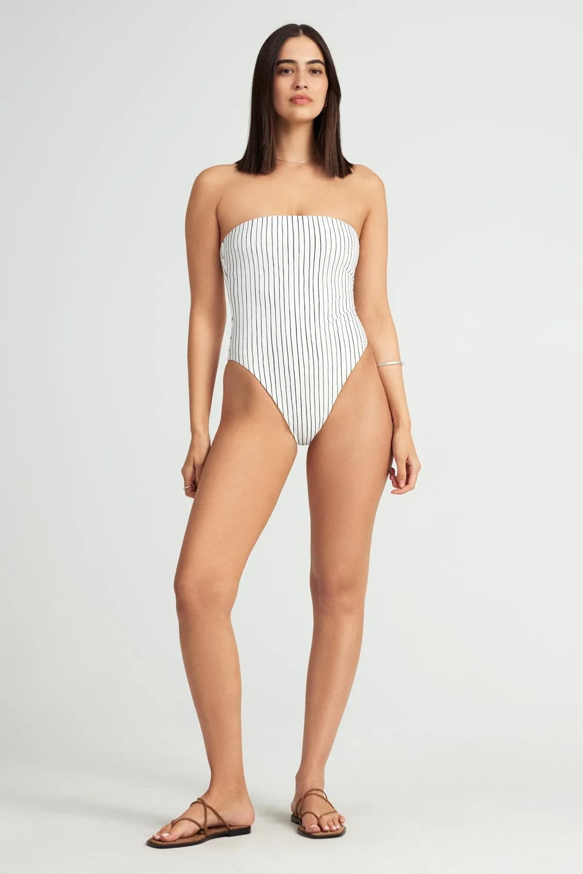 Upcycled Bandeau One Piece  - Bolero Stripe Poolside-Chic