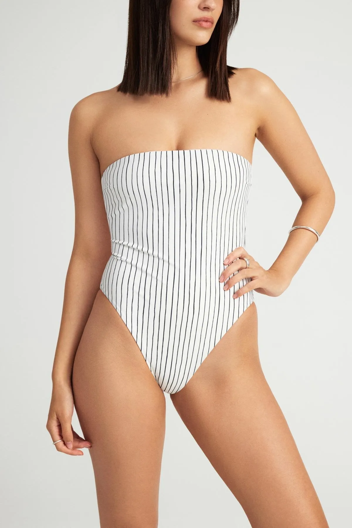 Upcycled Bandeau One Piece  - Bolero Stripe poolside fashion
