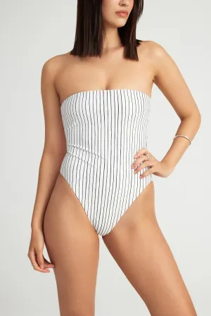 Upcycled Bandeau One Piece  - Bolero Stripe poolside fashion