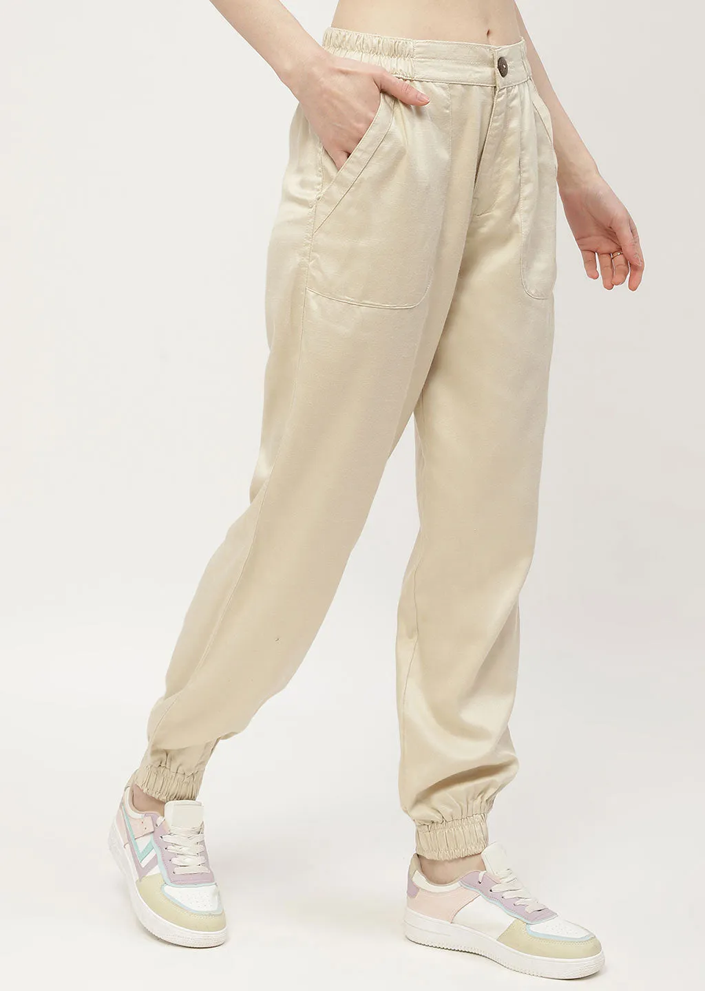 Madame Solid Beige Jogger Quick Fit