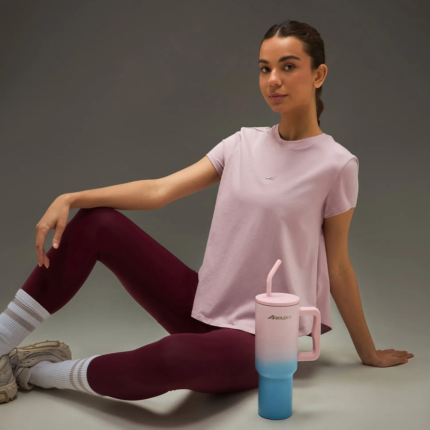 Women Essential Flared Cotton T-Shirt Soft Pink Warm Sweater Sustainable Wear