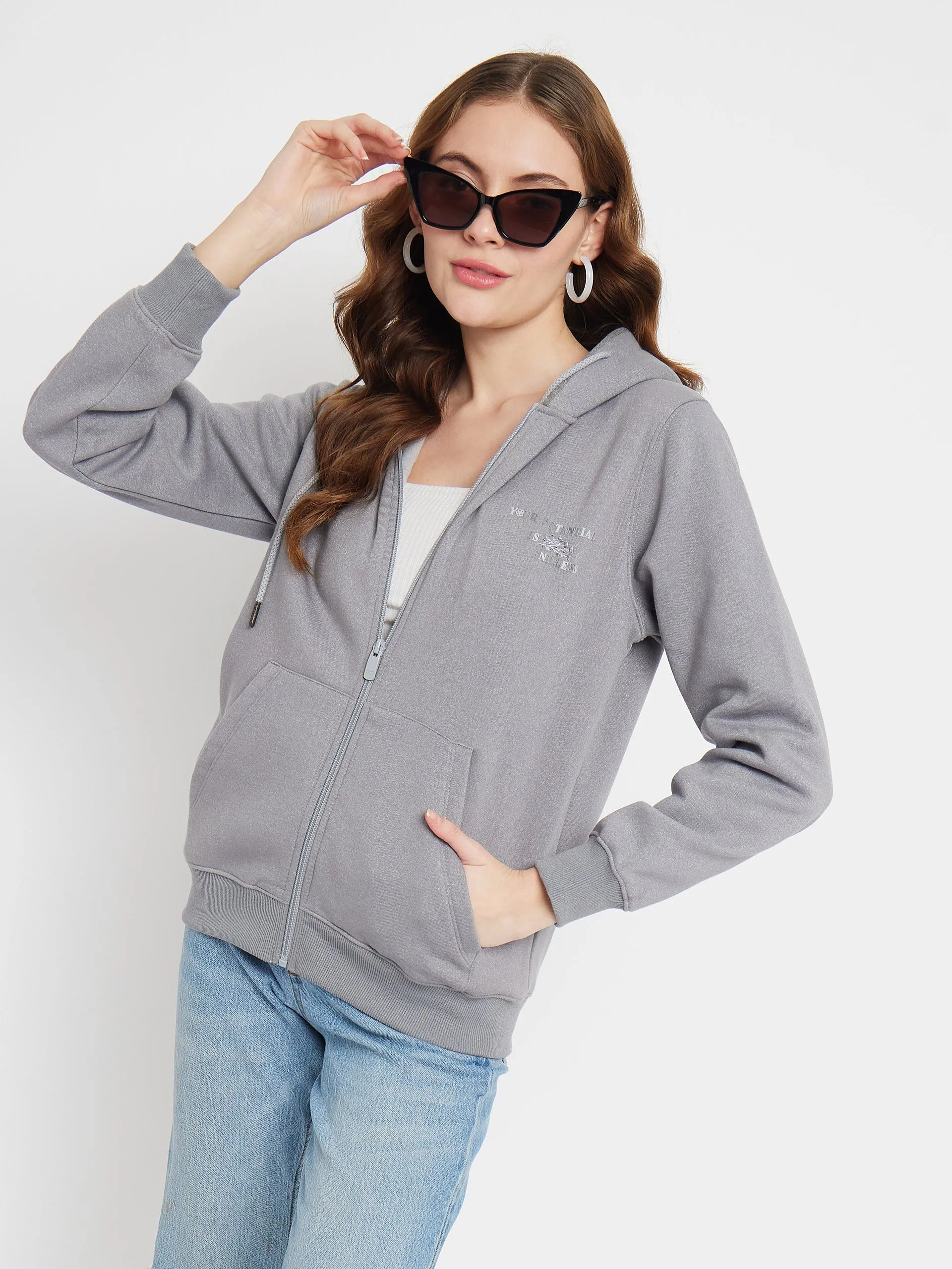 Madame Solid Grey Hooded Sweatshirt Odor Resistant