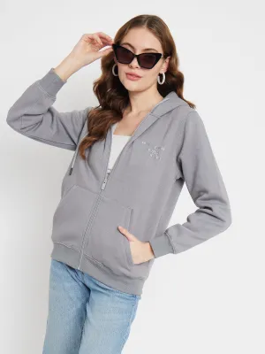 Madame Solid Grey Hooded Sweatshirt Odor Resistant