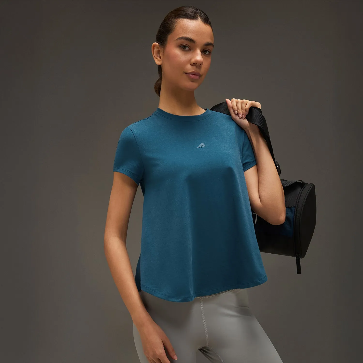 Women Essential Flared Cotton T-Shirt Airforce Blue Aura Core