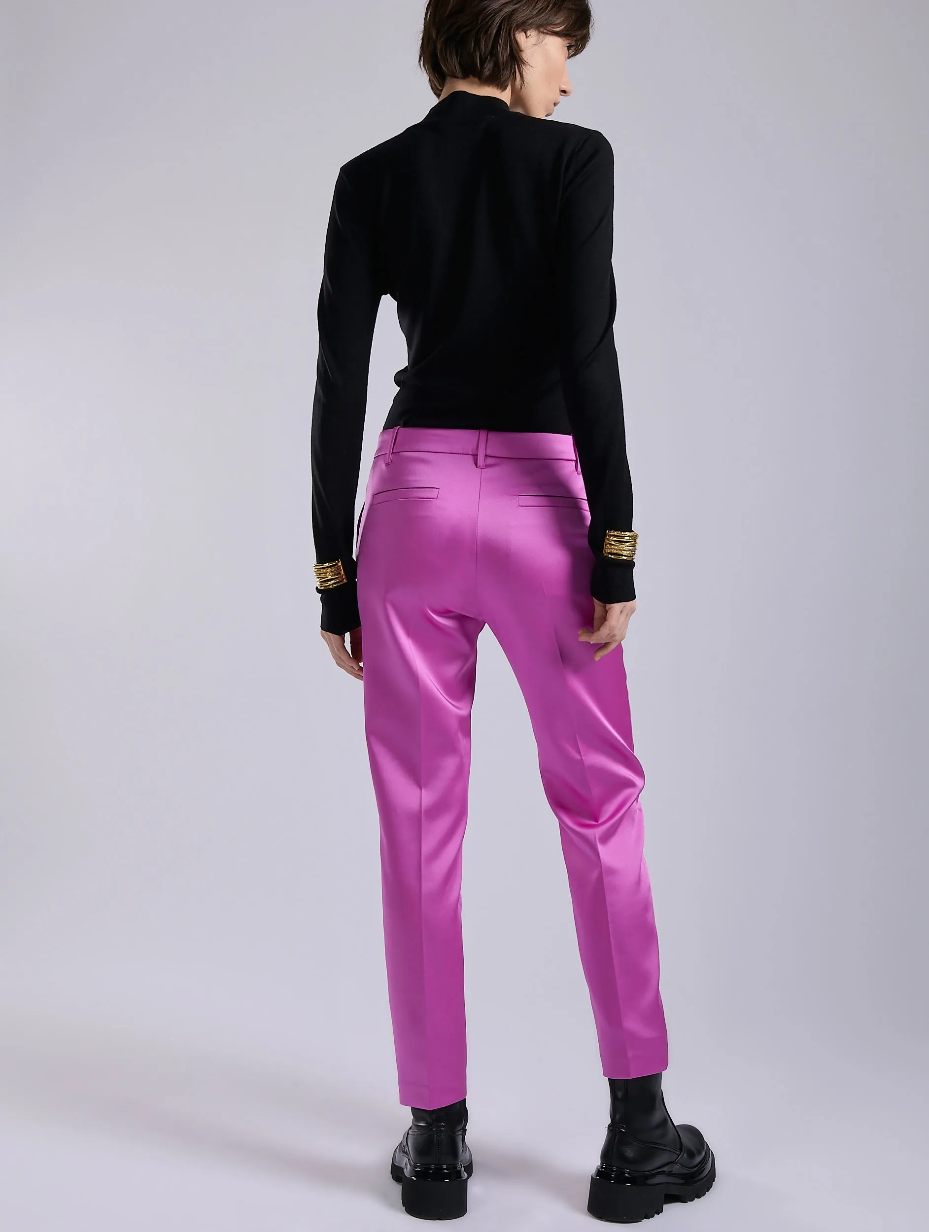 Pink satin Roxy trousers Versatile Design
