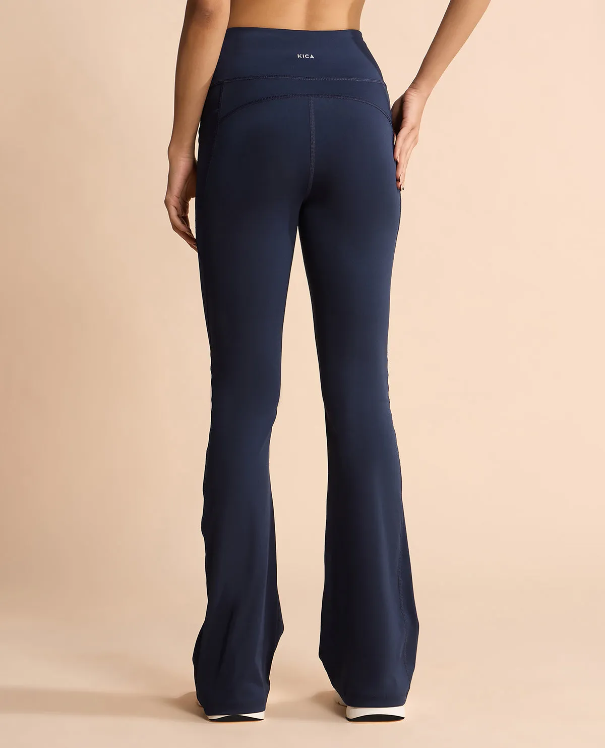 Comfortable Leg No Fuss Women Stretchable Long Length Flared Pants Navy