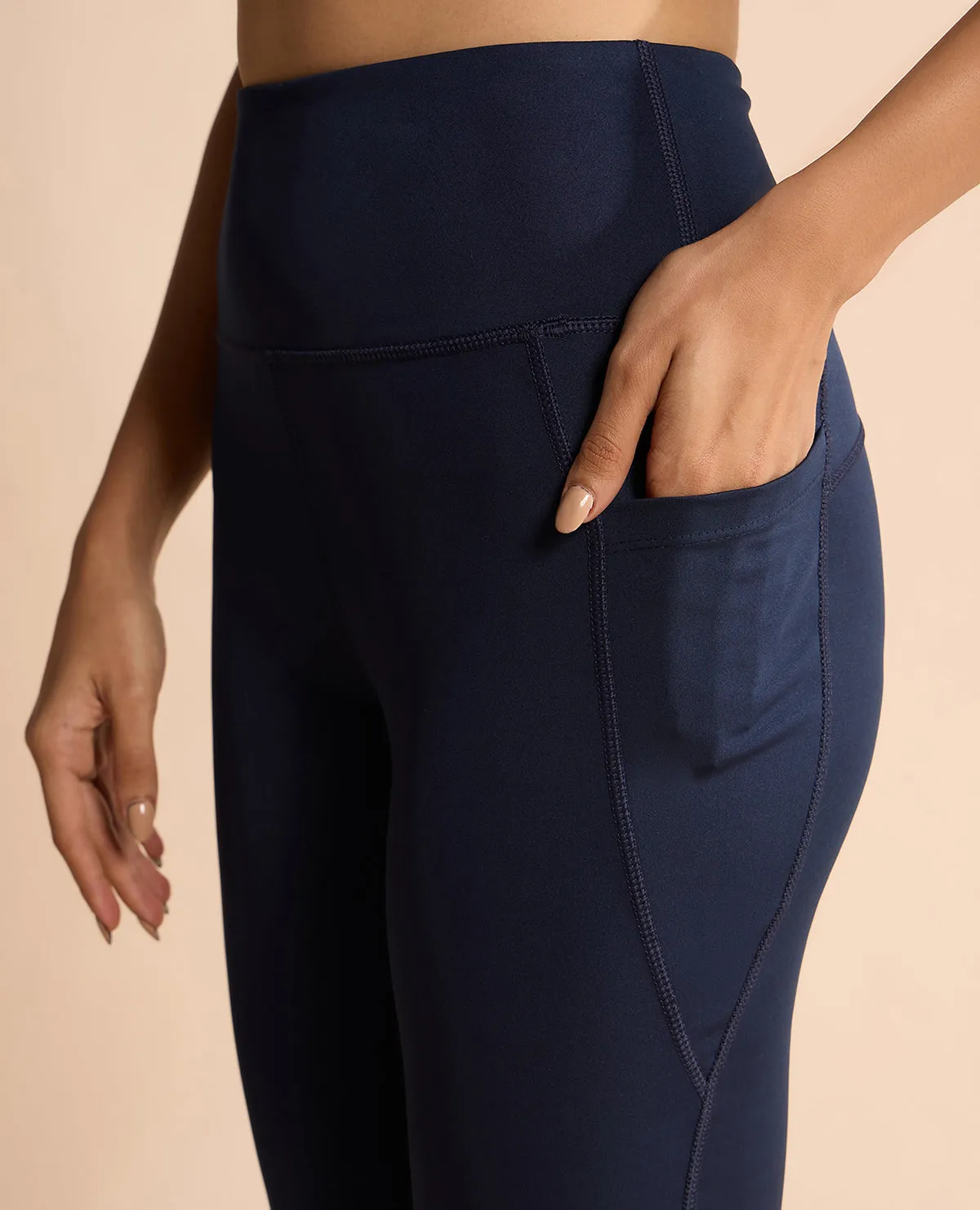 Women Stretchable Long Length Flared Pants Navy Quick Dry Technology Snag Free Fabric
