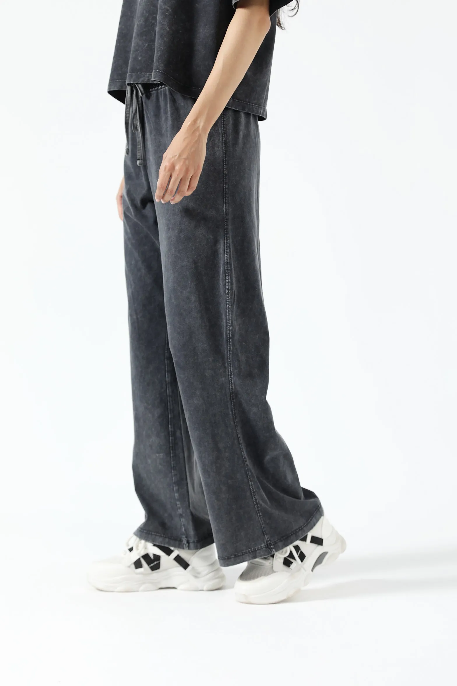 Ventilated Panels Low Profile Fasteners ACID WASH WIDE LEG TROUSERS