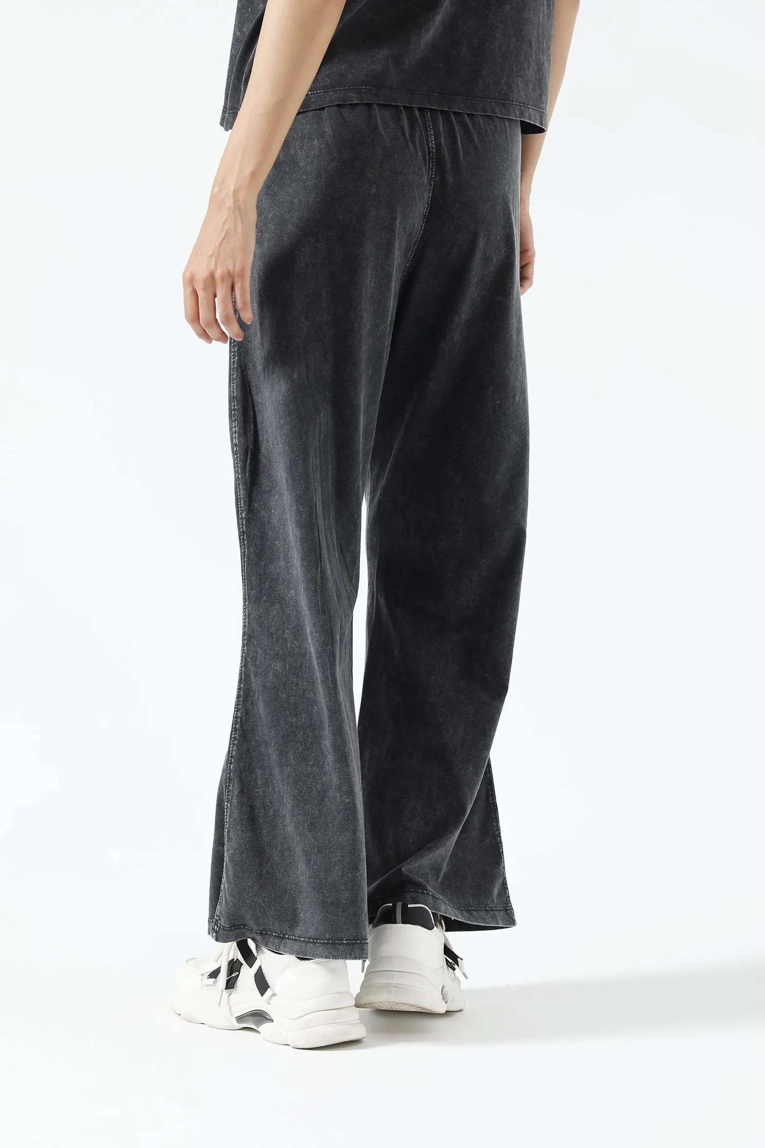 Non Restrictive Barrel Waist ACID WASH WIDE LEG TROUSERS