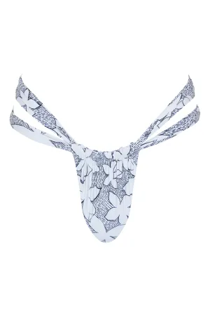 Adjustable Ties Design Flat Lock Stitching Bijou Bikini Bottom - Cloud Blossom