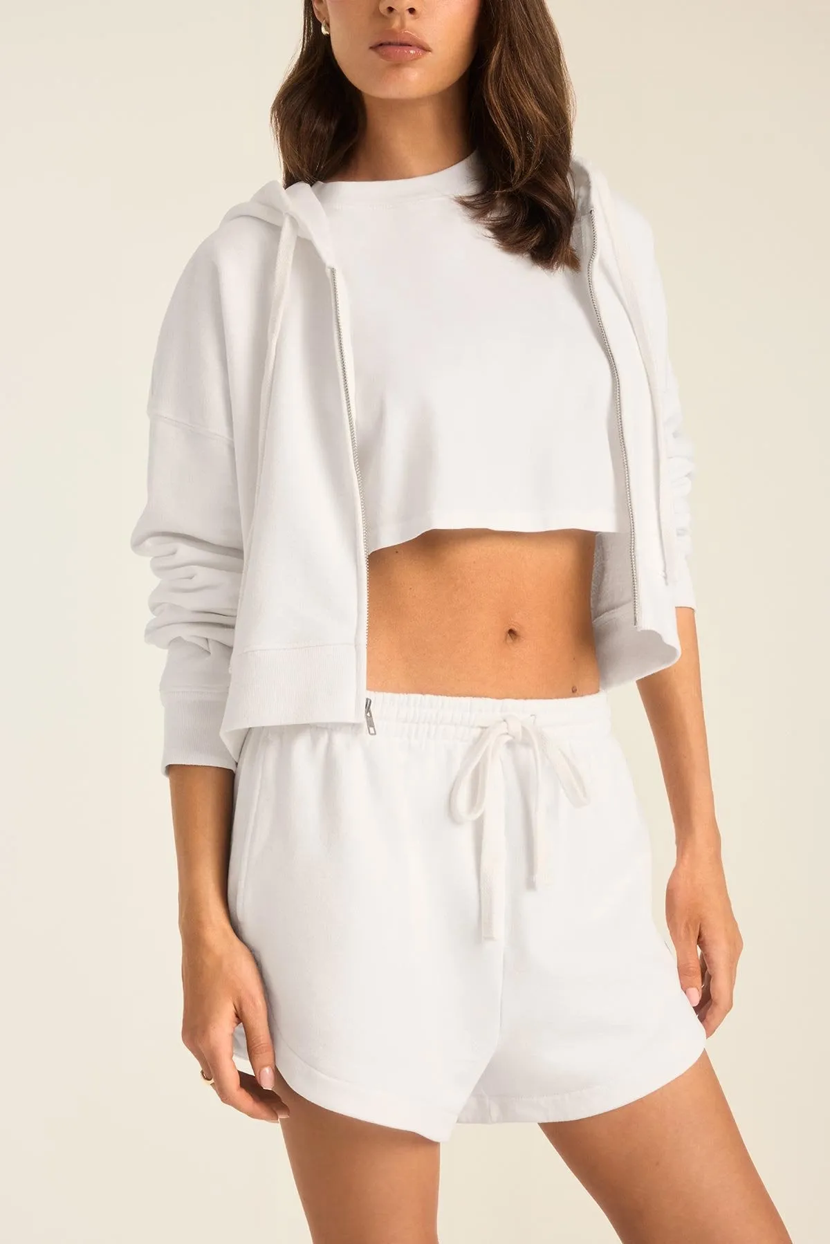 Basic Hoodie Dawn Crop Hoodie - White French Terry