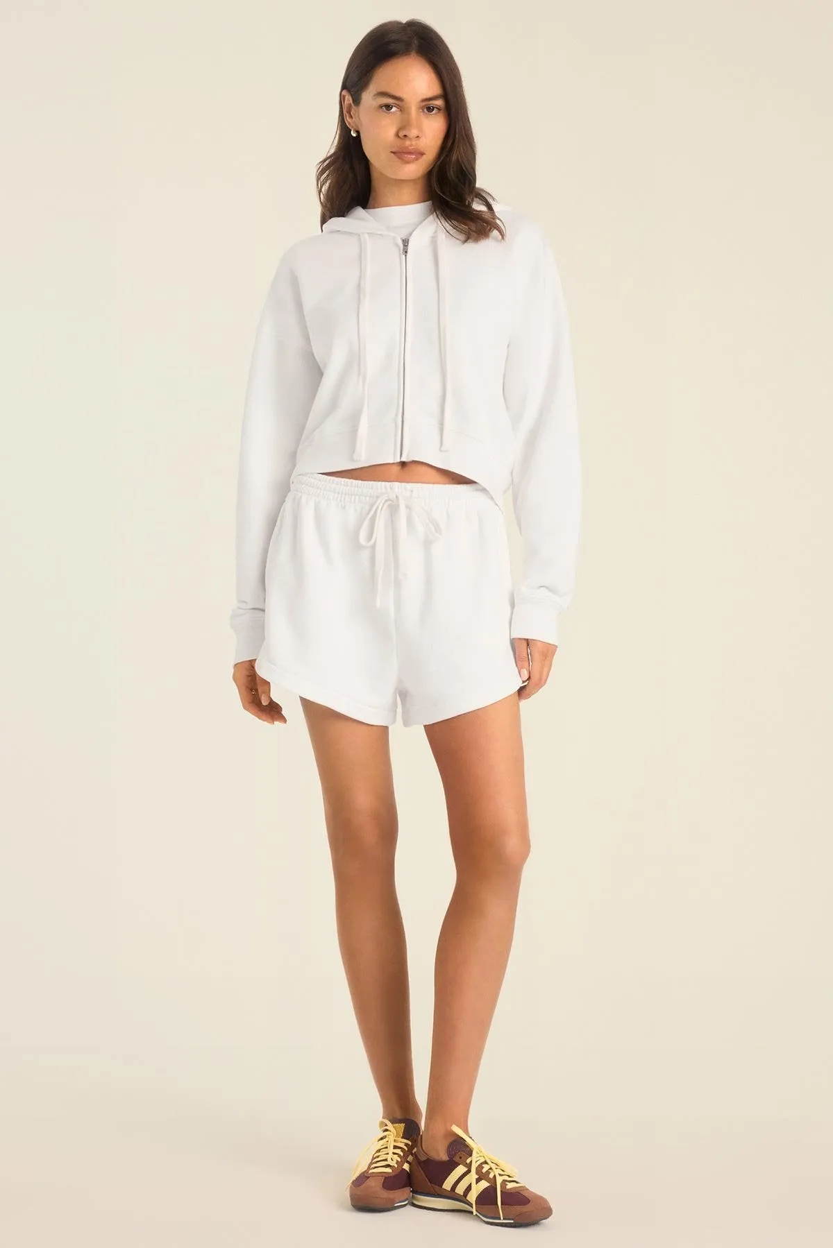 Dawn Crop Hoodie - White French Terry Fashion Fit Daily Minimal