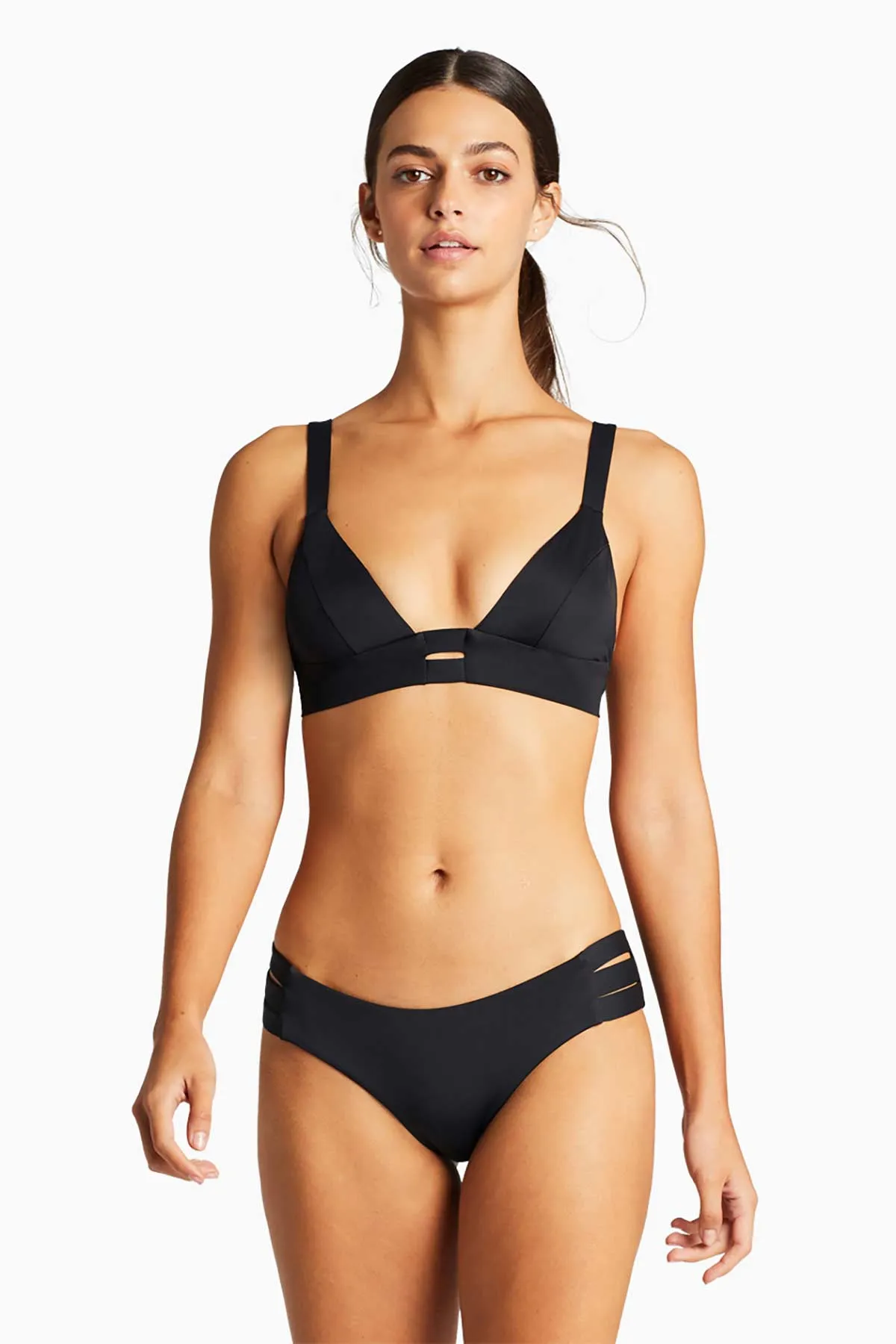 Emelia Triple Strap Bottom - Black EcoLux Crisscross Back Design Quick Drying Inner Shell