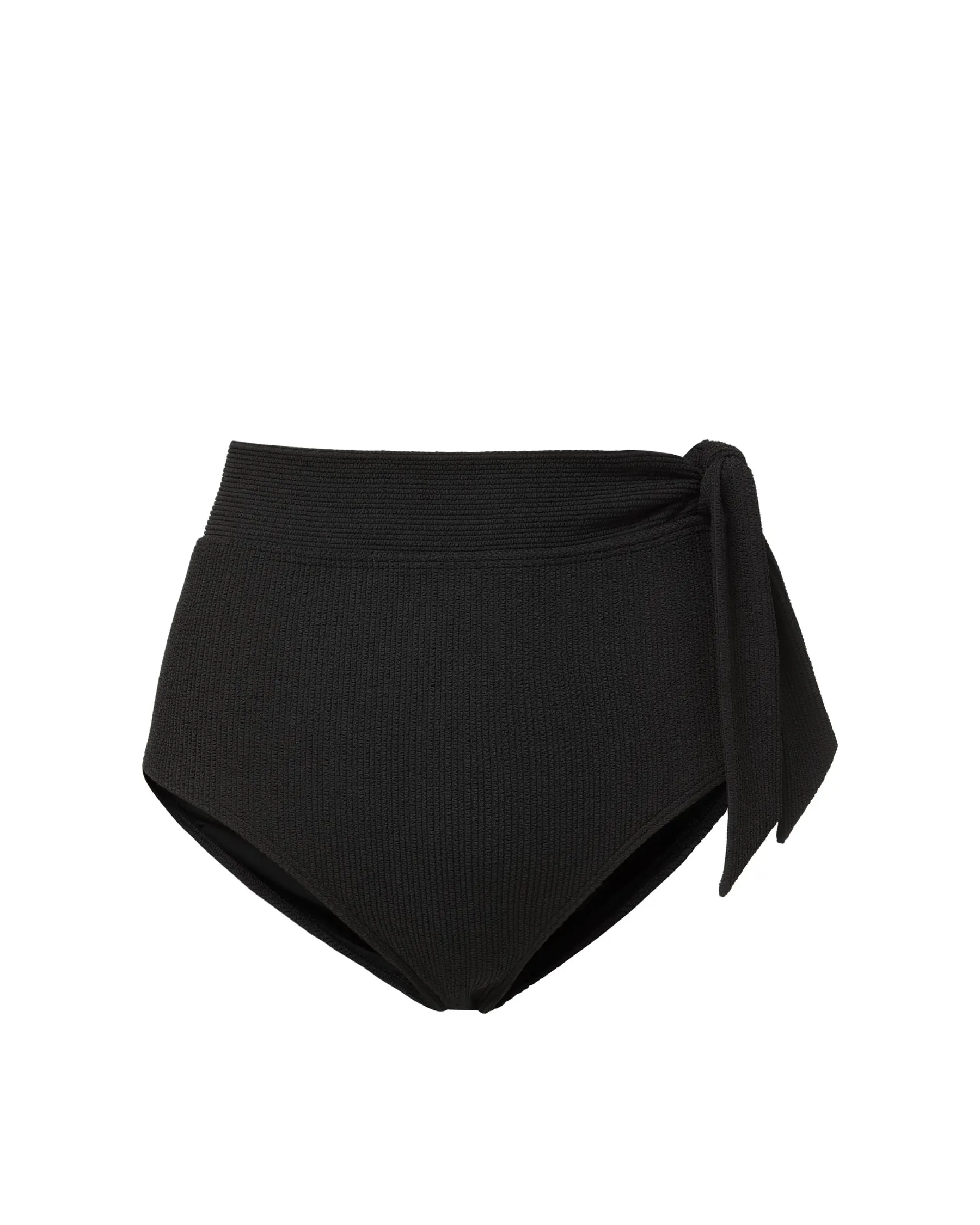 Crisscross Back Design Rash Free Fabric Side Tie High Waist Bottom In Black Texture