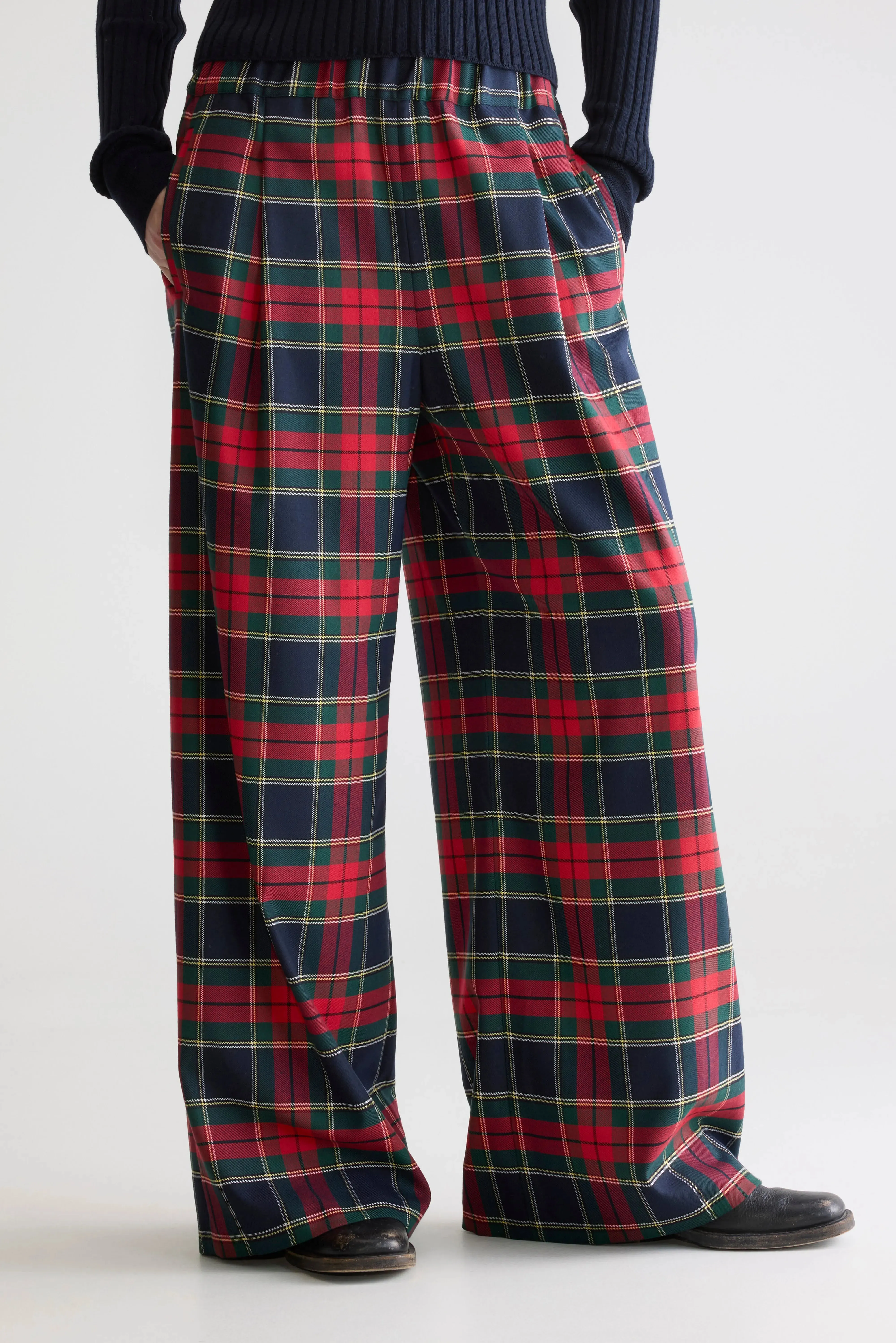 Vespa wide trousers (252 / W / CHECK B) Adjustable Waist Quick Wash