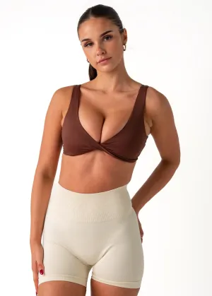 Drawstring closure seams Gray TWIST BALANCE BRA - DEEP CHOCOLATE