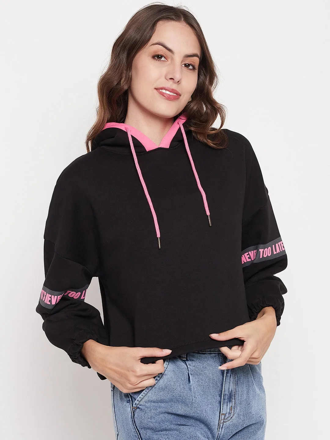 Madame Black Hooded Sweatshirt Versatile Wear
