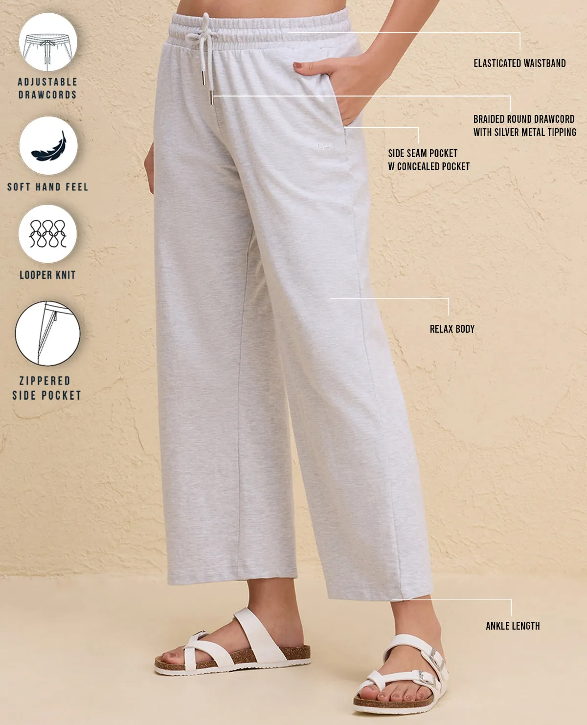 Perfect Fit Nykd By Nykaa Summer Essential Comfort Cotton Terry Lounge Pants -NYLE606-Grey Melange