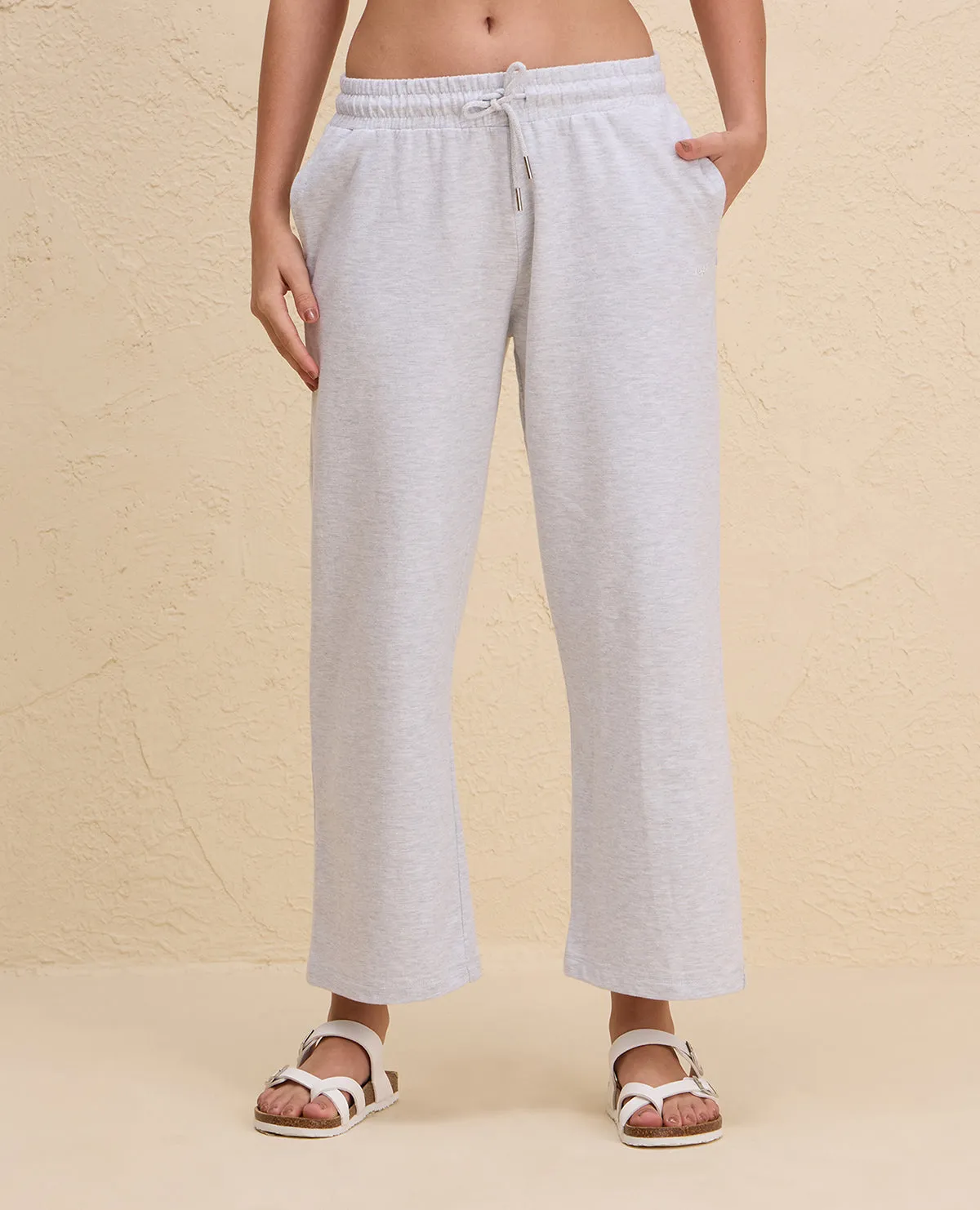 Nykd By Nykaa Summer Essential Comfort Cotton Terry Lounge Pants -NYLE606-Grey Melange Reinforced Stress Points