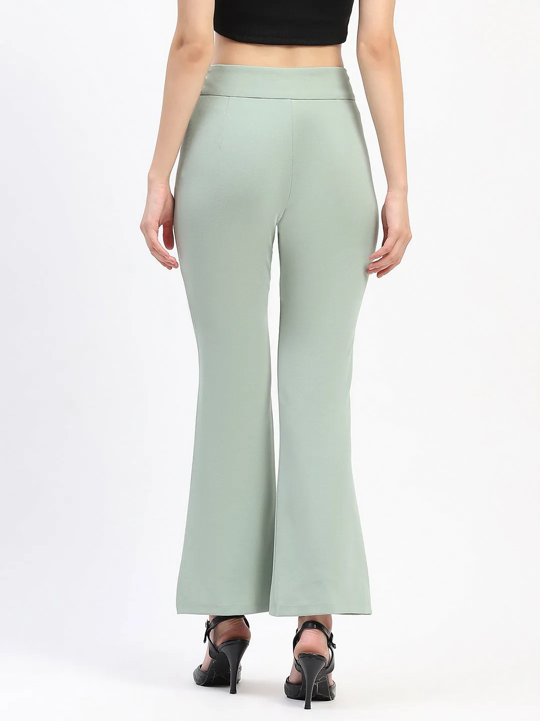 Madame Pleated Elasticated Waist Solid Moss Green Trousers Water resistant coating SoftLining