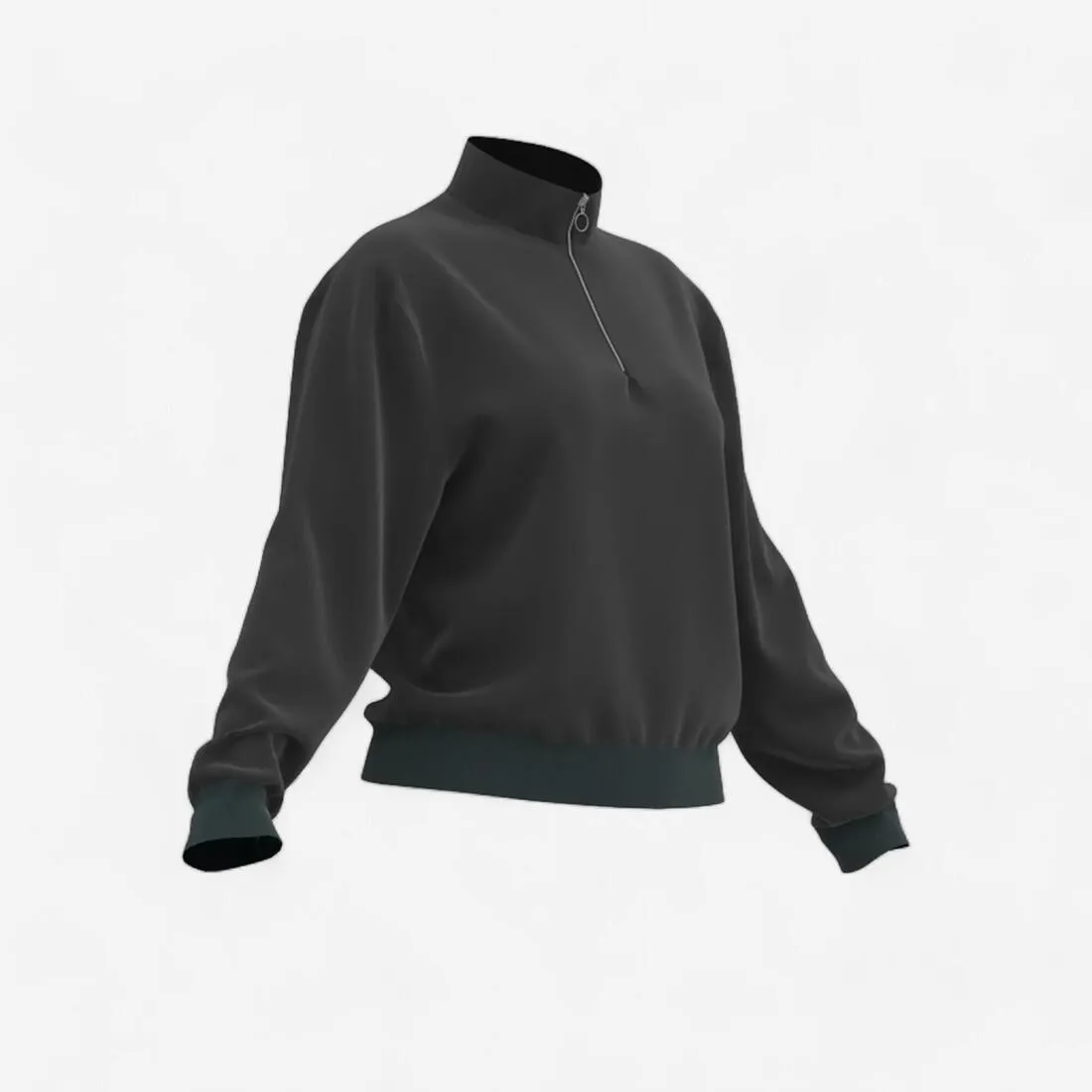 Versatile Look Sudadera Fitness Cardio Mujer Negro Manga Larga Cuello Cremallera
