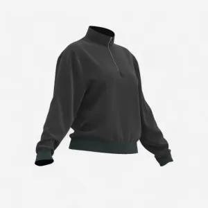 Sudadera Fitness Cardio Mujer Negro Manga Larga Cuello Cremallera Street Casual