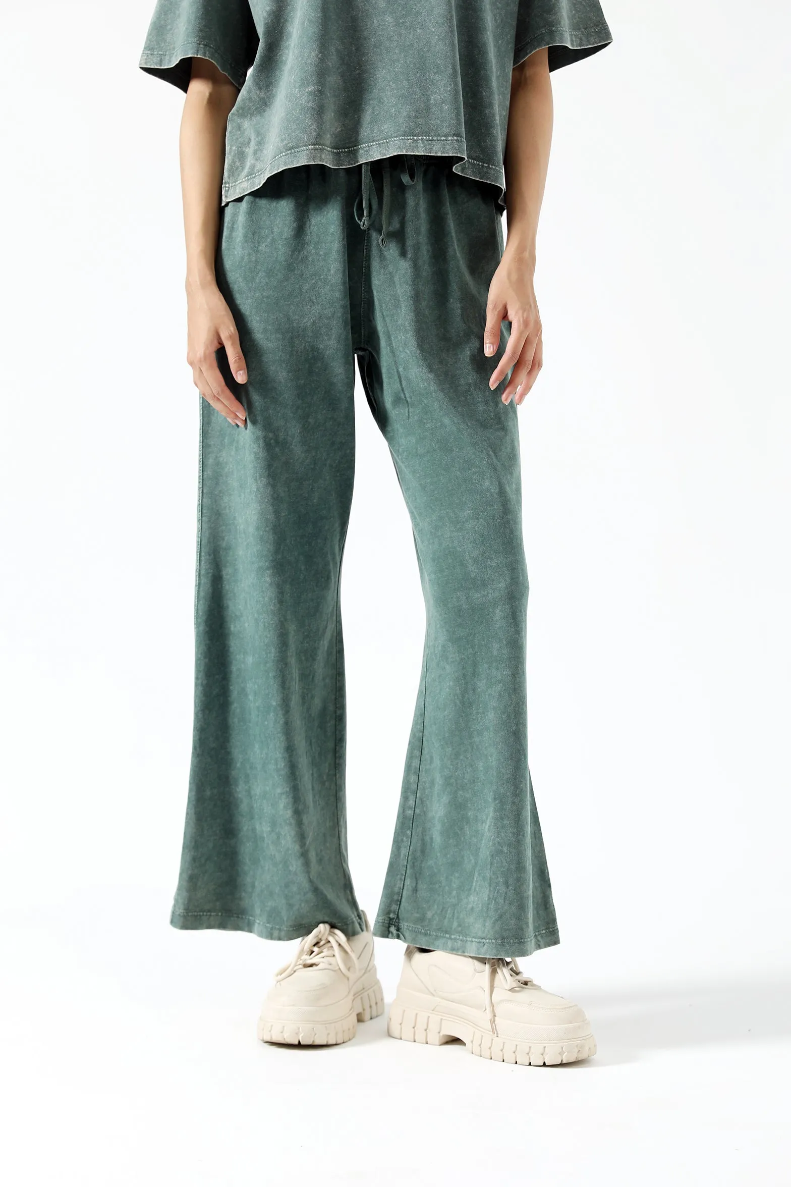 ACID WASH WIDE LEG TROUSERS Adjustable Waist