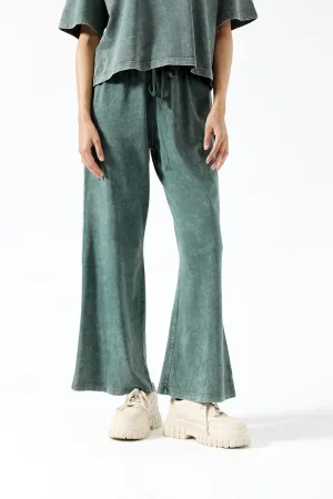 ACID WASH WIDE LEG TROUSERS Adjustable Waist
