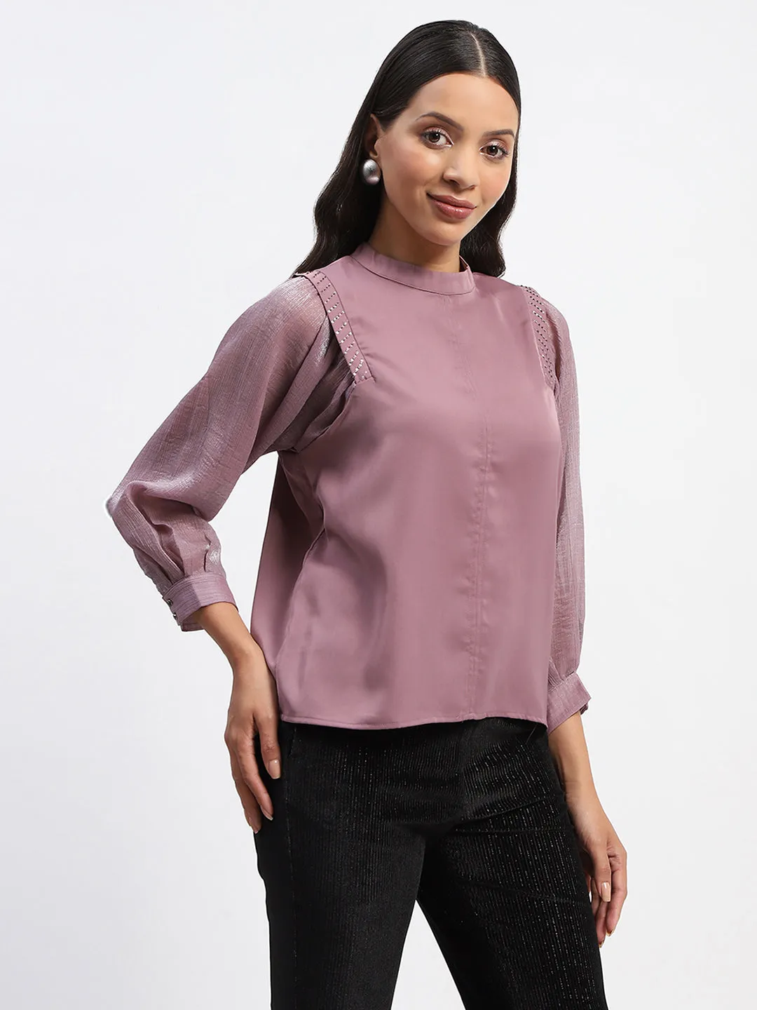 Soft Lining Madame Swarovski Detailed Mock Neck Top