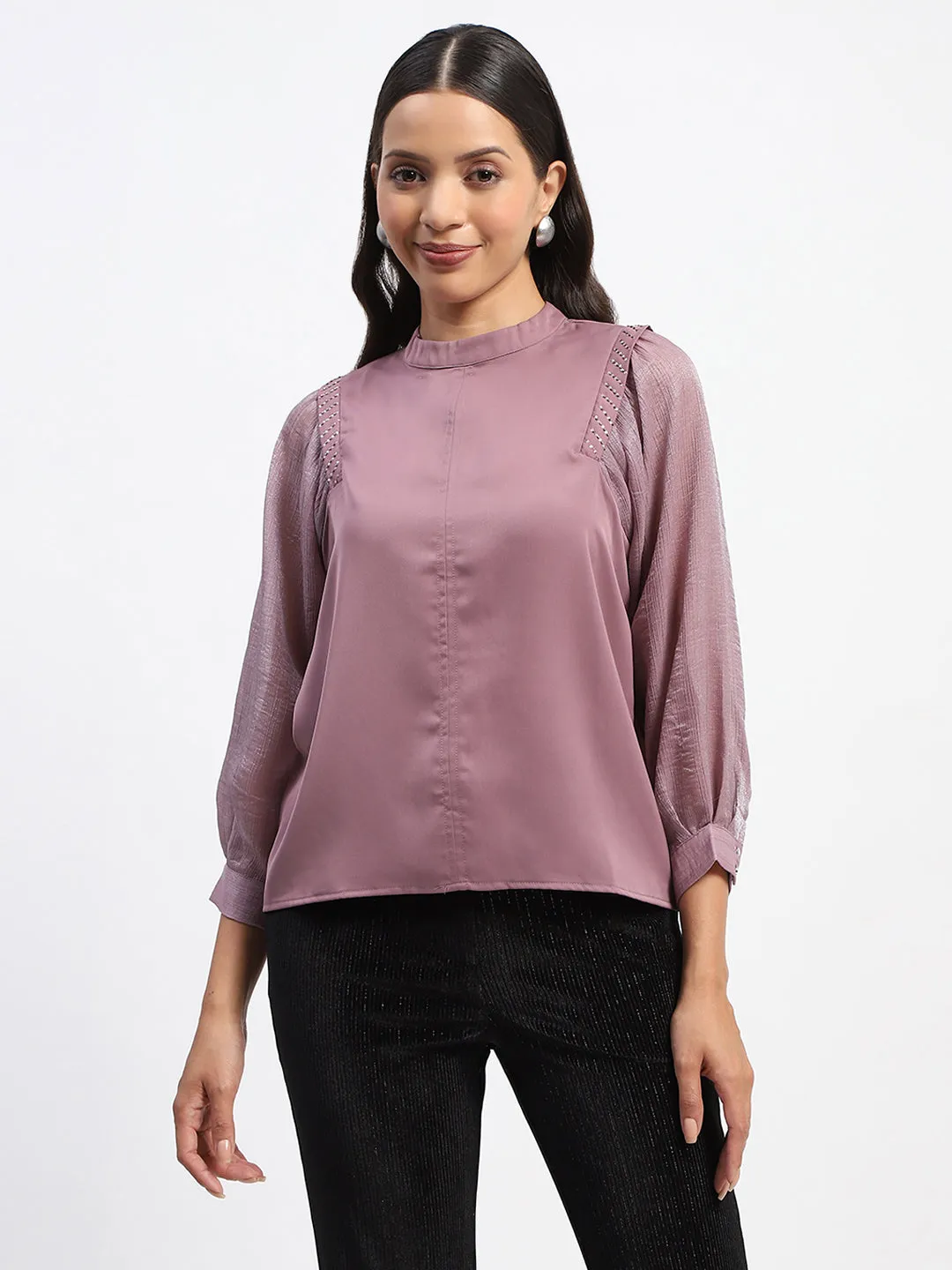 Classic Suit Madame Swarovski Detailed Mock Neck Top