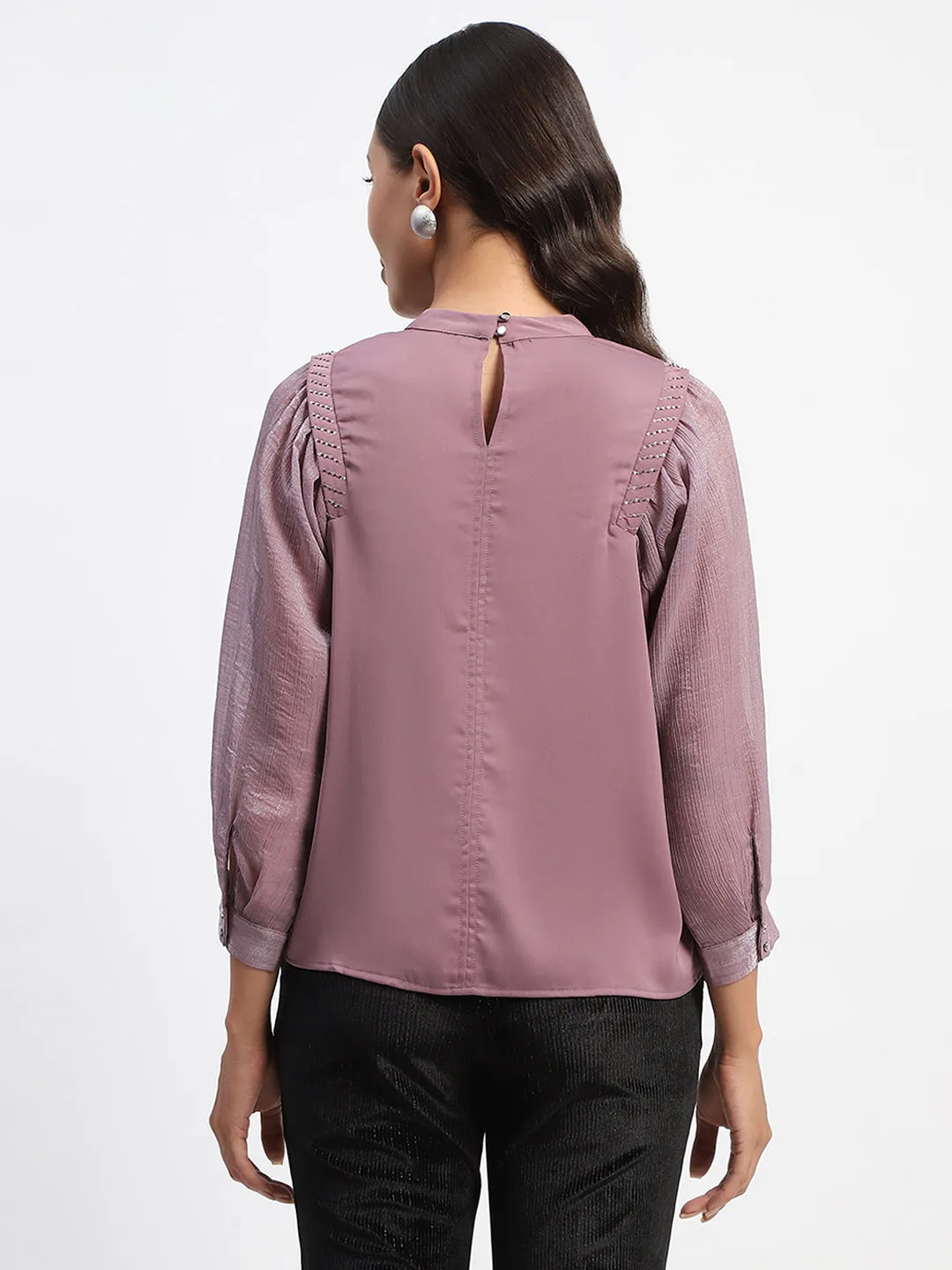 Madame Swarovski Detailed Mock Neck Top Rustic Ease
