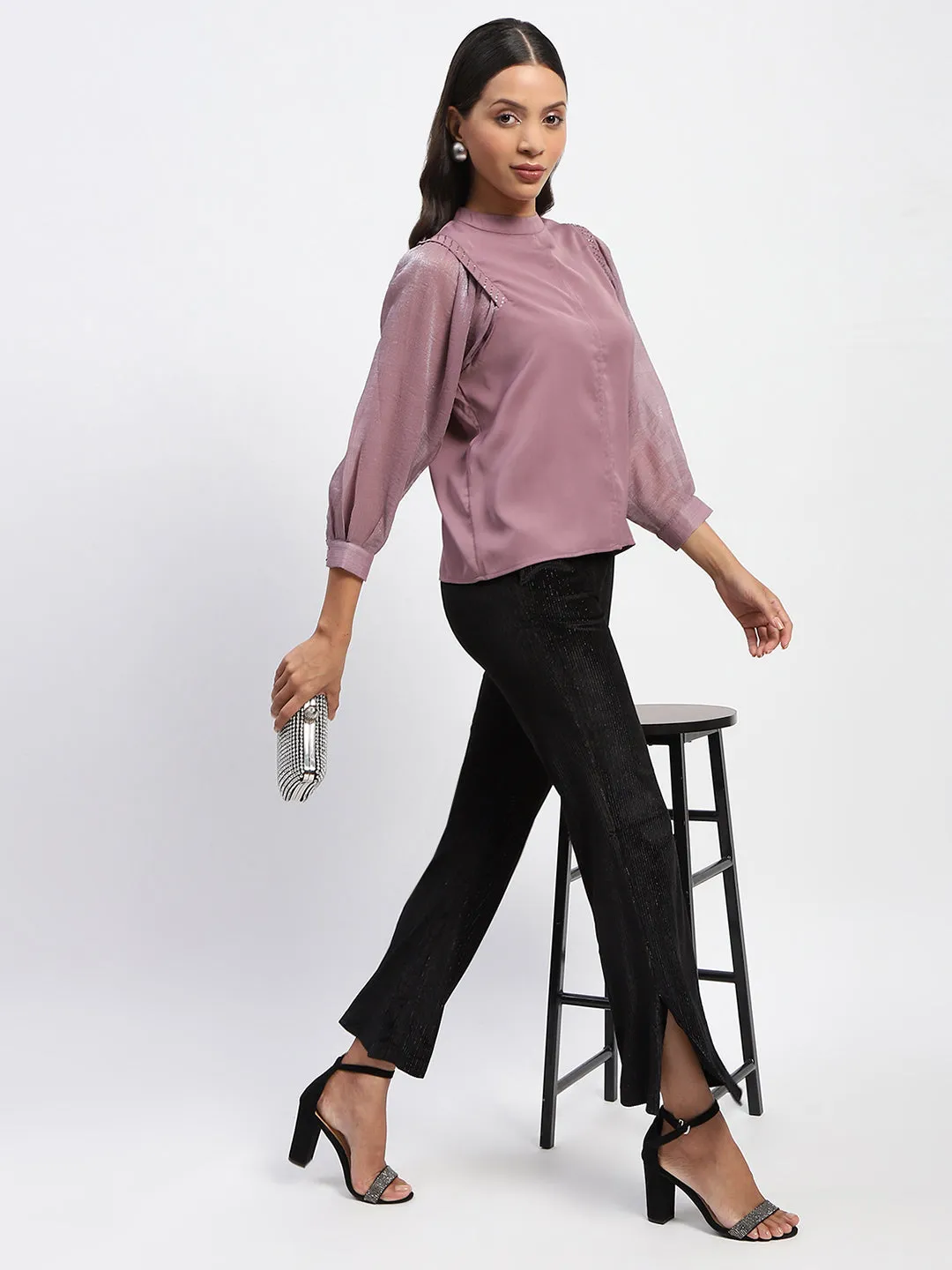 TumbleDry Safe Madame Swarovski Detailed Mock Neck Top