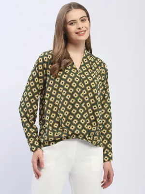 Trendy Fashion EcoFriendly Dye Madame Geometric Print Mustard Yellow Regular Top