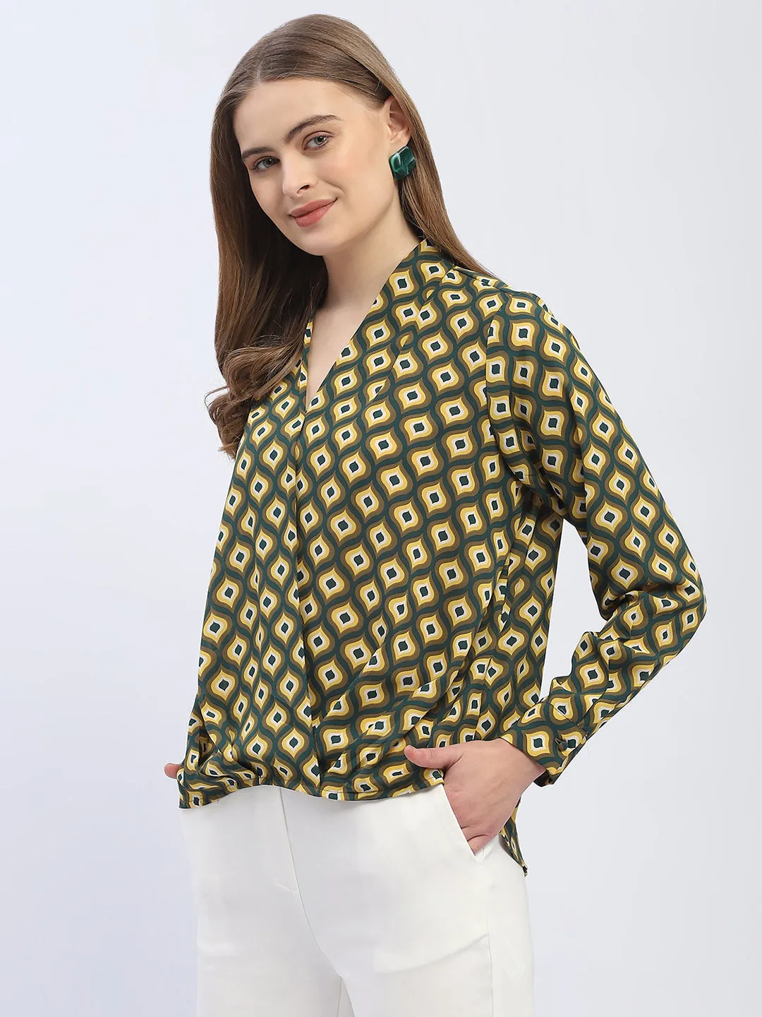 WindproofInterior Madame Geometric Print Mustard Yellow Regular Top