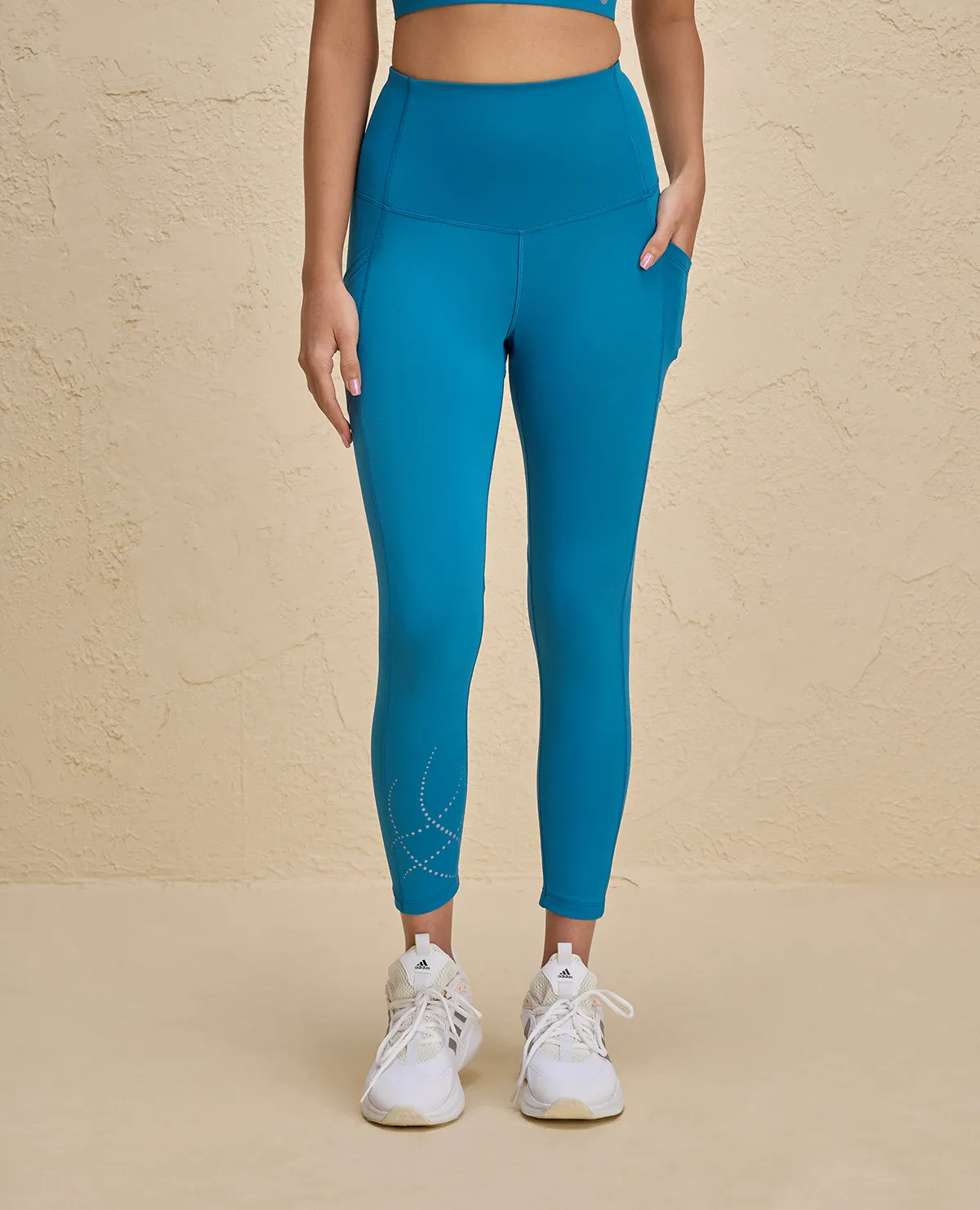 Shape Control Nykd By Nykaa High Rise Legging with Reflective Print -NYK299-Teal