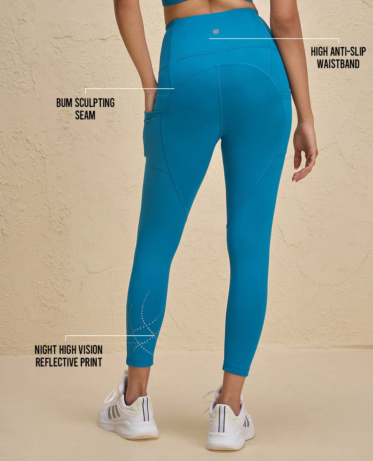 Sleek Style Bonded Seamless Edges Nykd By Nykaa High Rise Legging with Reflective Print -NYK299-Teal