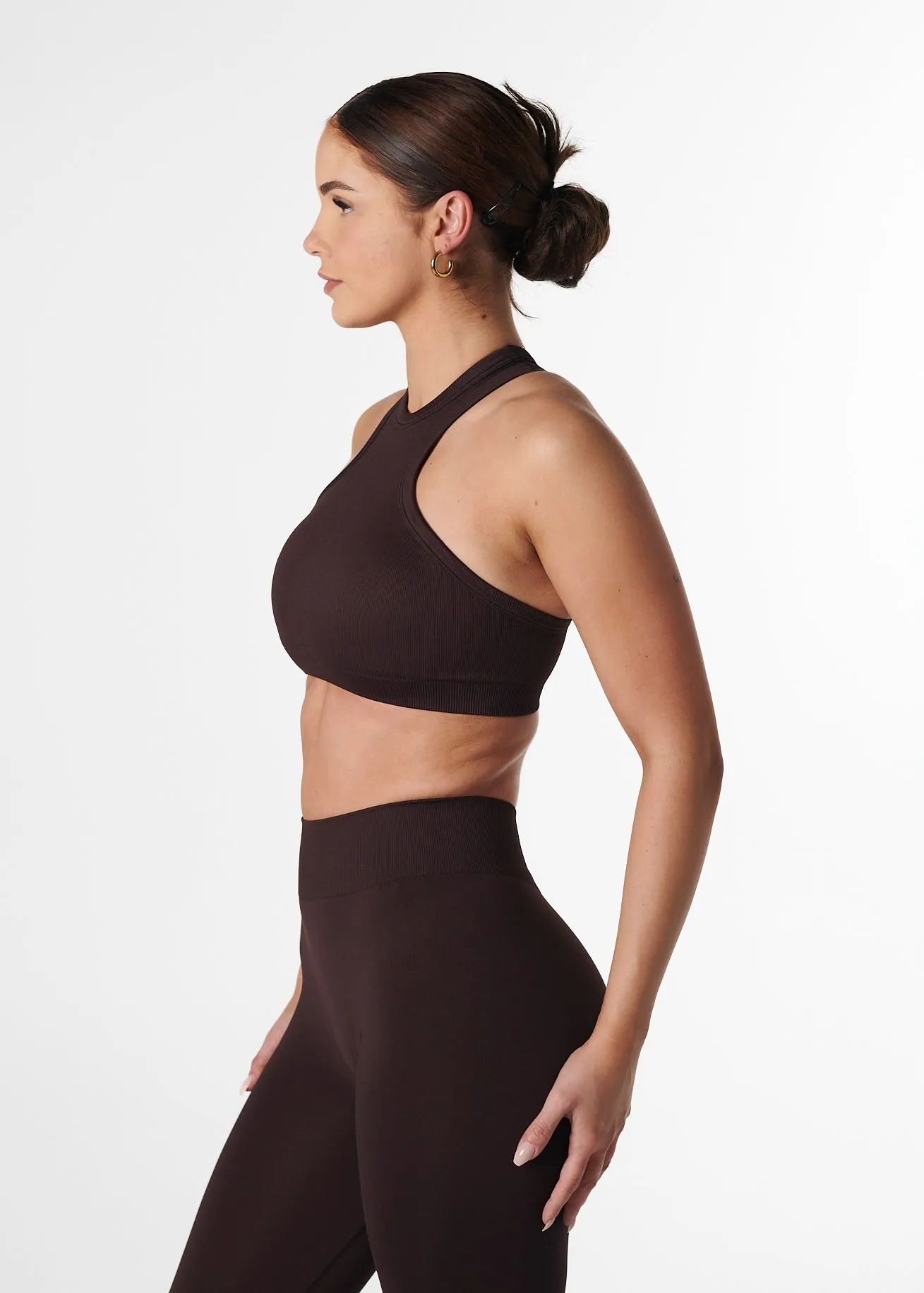 Floral activewear SILHOUETTE CROP - ESPRESSO