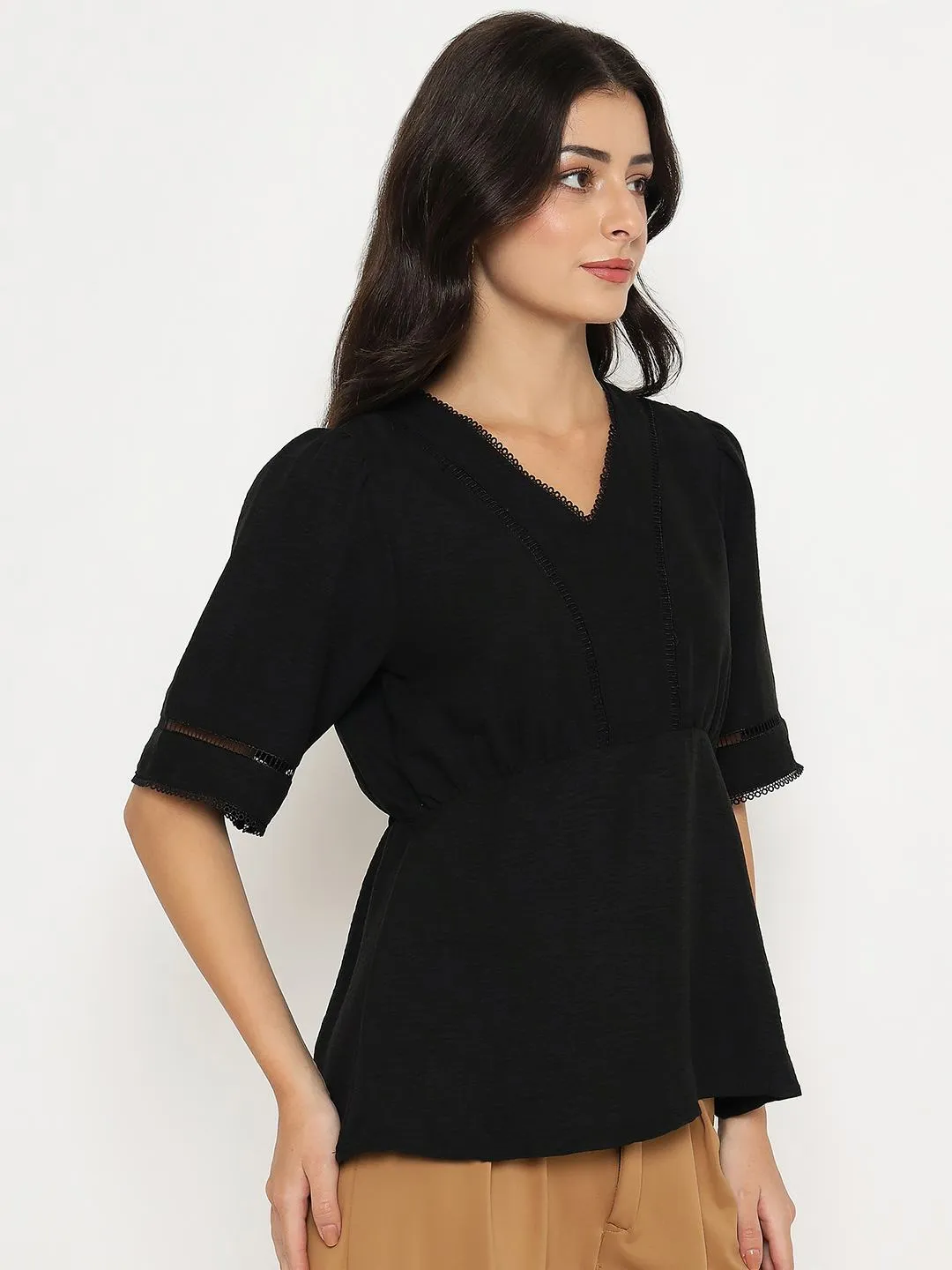 Madame V Neck Black Peplum Top Fairy Core StretchComfort