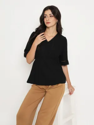 Smart Casual Madame V Neck Black Peplum Top