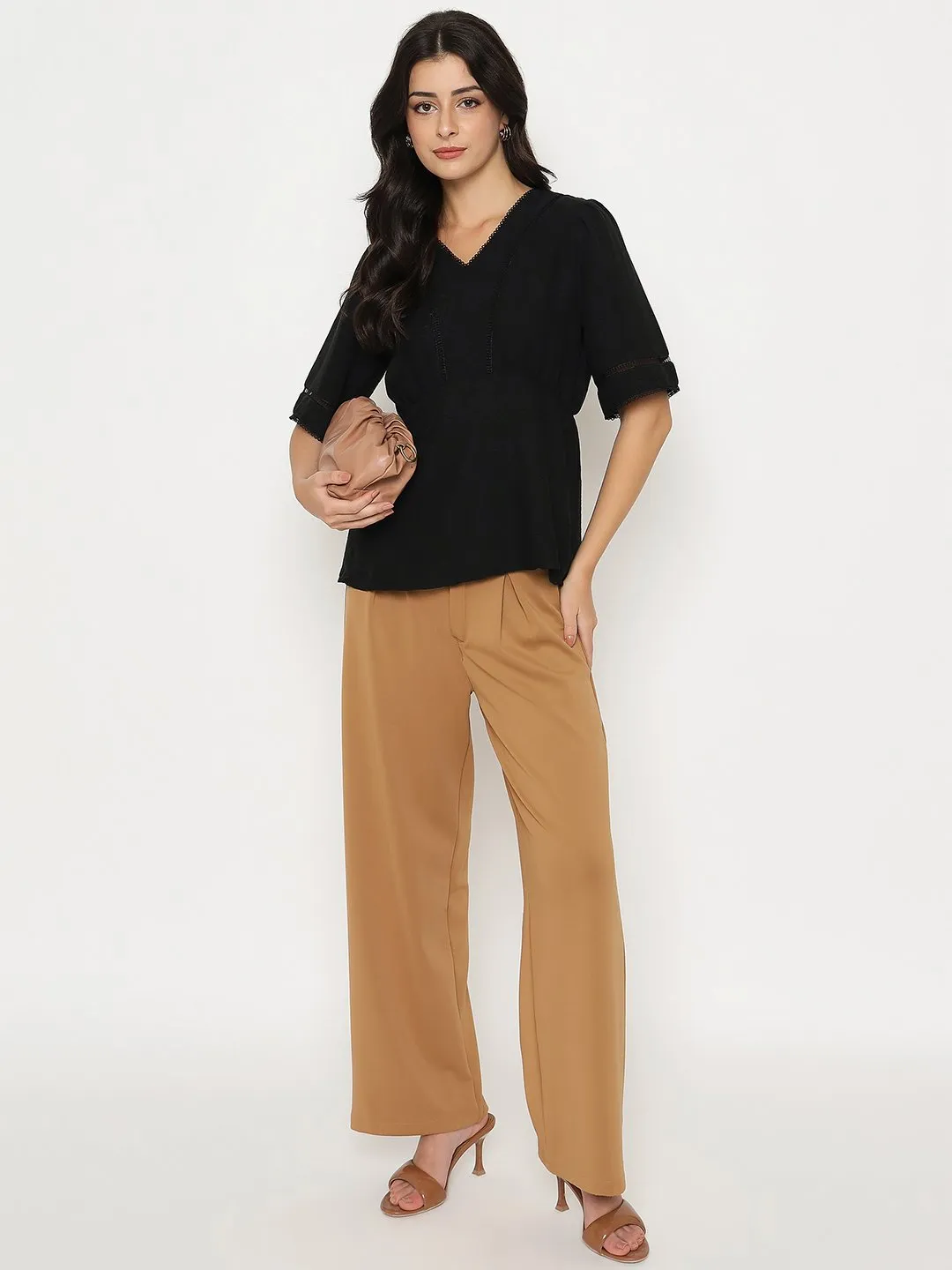 Cozy Pajamas MoistureWicking Fabric Madame V Neck Black Peplum Top