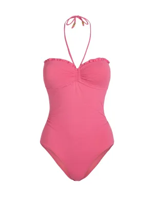 Talia One Piece In Hibiscus Metallic Mesh Detail Water Attire