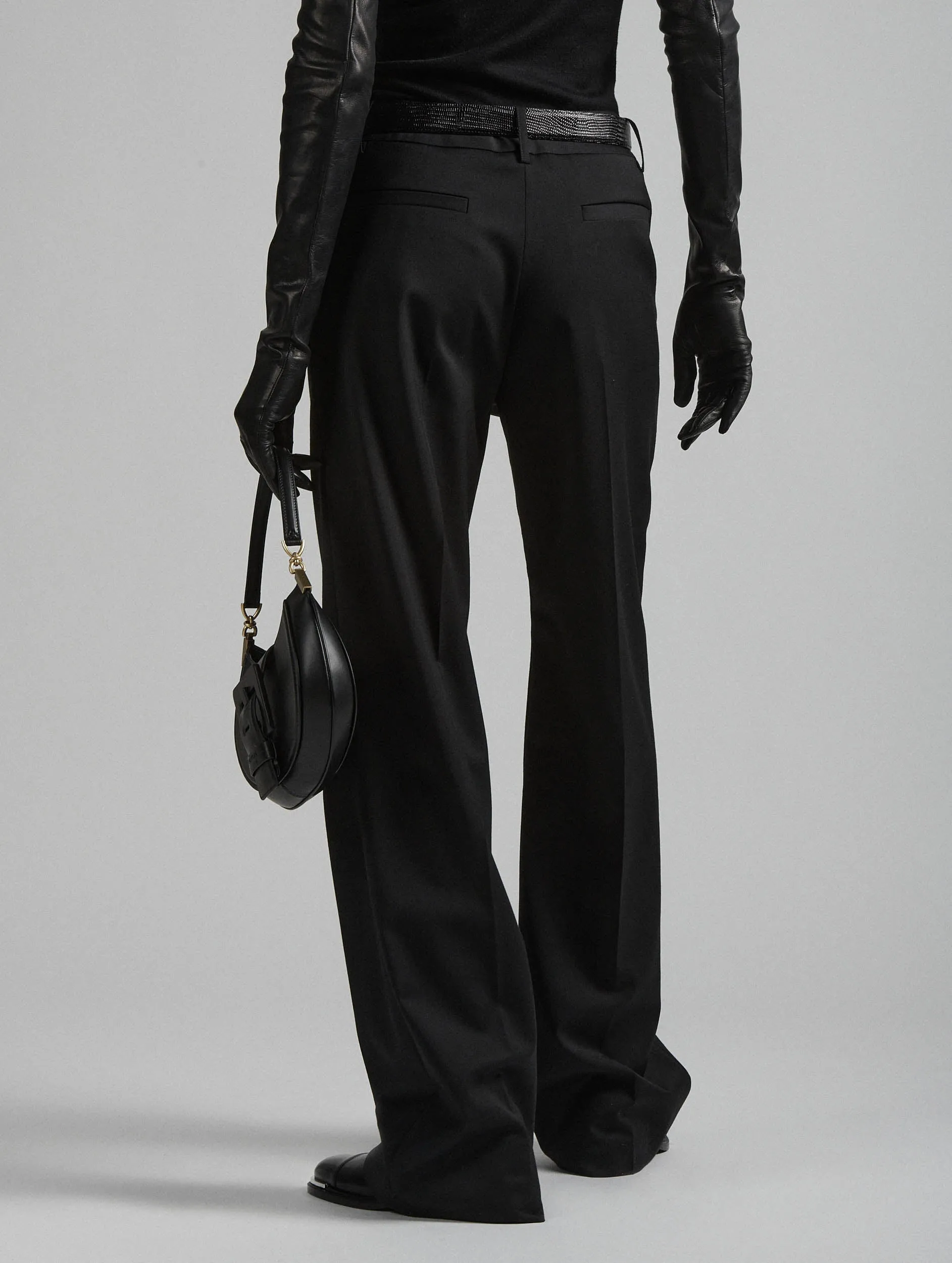 Perfect Shape Adjustable Waist Black wool gabardine low-waist trousers